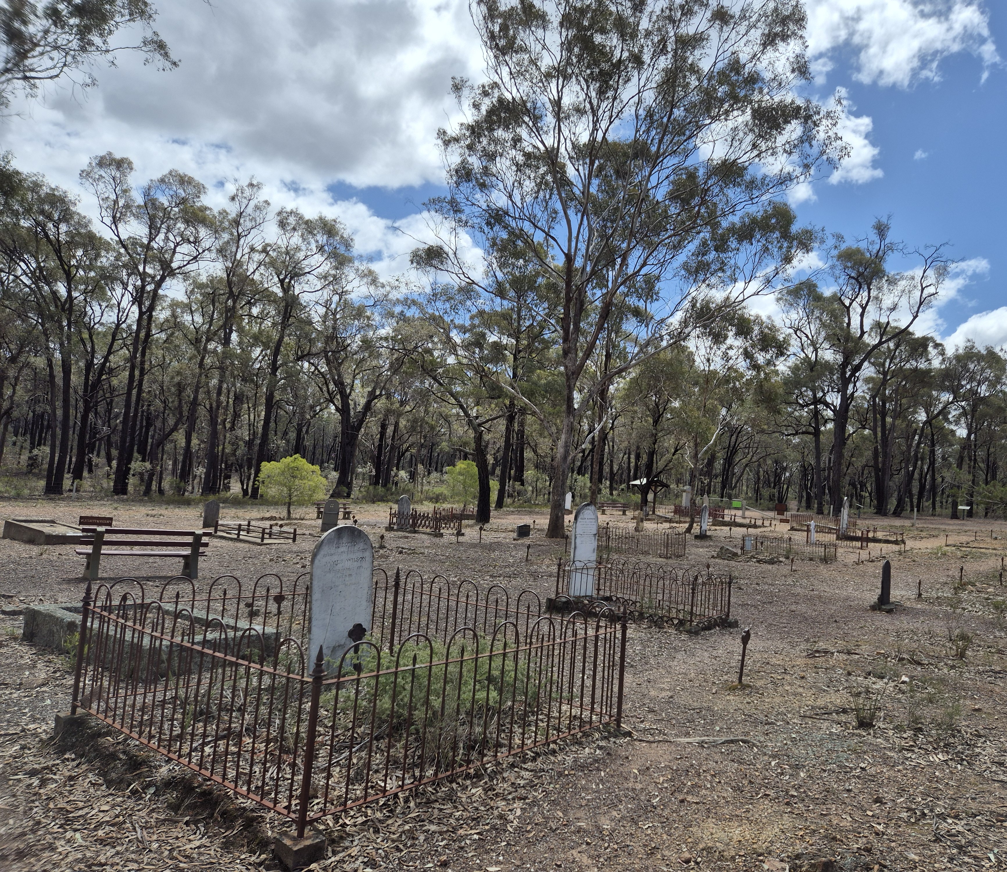 Whroo Cemetary - Stone perimeters fitted to stabilise earthen mound graves